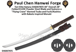 Paul Chen/Hanwei SH6007KFE Tori Elite Katana 40� Overall 28� Folded K120C Powder Steel Blade and features a �Flying Crane� themed Tsuba and Fuchi/Kashira with Kabuto inspired Menuki