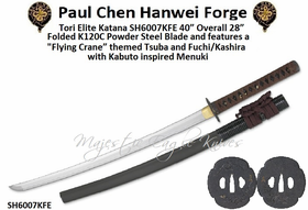 Paul Chen/Hanwei SH6007KFE Tori Elite Katana 40� Overall 28� Folded K120C Powder Steel Blade and features a �Flying Crane� themed Tsuba and Fuchi/Kashira with Kabuto inspired Menuki