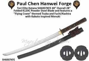 Paul Chen/Hanwei SH6007KFE Tori Elite Katana 40� Overall 28� Folded K120C Powder Steel Blade and features a �Flying Crane� themed Tsuba and Fuchi/Kashira with Kabuto inspired Menuki