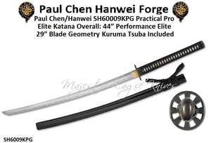 Paul Chen/Hanwei SH6009KPG Practical Pro Elite Katana Overall: 44�<>29" 1566 High-Carbon Performance XL Light Geometry 1566 Steel Blade Scabbard Included