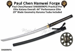 Paul Chen/Hanwei SH6009K2 Practical Pro Elite Katana Overall: 44�<>29" 1566 High-Carbon Performance XL Light Geometry 1566 Steel Blade Scabbard Included