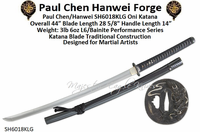 Paul Chen/Hanwei SH6018KLG Oni Katana Overall 44� Blade Length 28 5/8" Handle Length 14� Weight: 3lb 6oz L6/Bainite Performance Series Katana Blade Traditional Construction Designed for Martial Artists