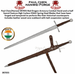 Paul Chen/Hanwei SR7055 Red Dragon Armoury Combat Hand-and-a-half Sword Feature High Carbon EN42J Spring Steel Blades that have been forged and tempered to perform like their historical counterparts ncludes leather wood core scabbard with belt suspension system