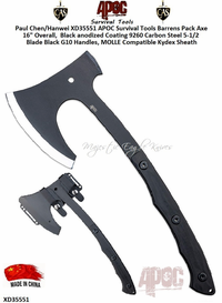 Paul Chen/Hanwei XD35551 APOC Barrens Pack Axe Survival Tool Handy Mid-Size Brawler is Overbuilt for Big Tasks but Nimble Enough for Smaller Work 16" Overall, Black Anodized Coating 9260 Carbon Steel 5-1/2 Blade Black G10 Handles, Multi Carry Kydex Sheath Paul Chen/Hanwei XD35551 APOC Barrens Pack Axe Survival Tool Handy Mid-Size Brawler is Overbuilt for Big Tasks but Nimble Enough for Smaller Work 16" Overall, Black Anodized Coating 9260 Carbon Steel 5-1/2 Blade Black G10 Handles, Multi Carry Kydex Sheath