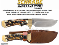 Schrade 182UH Uncle Henry Elk Hunter Fixed 3.83" 7Cr17MoV Blade, Staglon Handled Knife & Leather Sheath Schrade 182UH Uncle Henry Elk Hunter Fixed 3.83" 7Cr17MoV Blade, Staglon Handled Knife & Leather Sheath