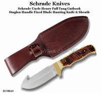 Schrade 185UH Uncle Henry Gut Hook Fixed 4.3" 7Cr17MoV Satin Blade, Staglon Handled Knife & Leather Sheath Schrade 185UH Uncle Henry Gut Hook Fixed 4.3" 7Cr17MoV Satin Blade, Staglon Handled Knife & Leather Sheath
