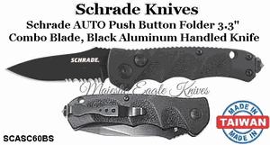 Schrade Knives ASC60BS Schrade AUTO Push Button Folder 3.3" Combo Blade, Black Aluminum Handled Knife