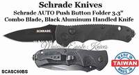 Schrade Knives ASC60BS Schrade AUTO Push Button Folder 3.3" Combo Blade, Black Aluminum Handled Knife Schrade Knives ASC60BS Schrade AUTO Push Button Folder 3.3" Combo Blade, Black Aluminum Handled Knife