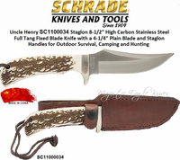 Schrade Knives SC1100034 Uncle Henry Staglon Handle, 4-1/4" 7Cr17MoV High Carbon Stainless Steel Full Tang Fixed Blade Hunting Knife w/Brown Leather Sheath Schrade Knives SC1100034 Uncle Henry Staglon Handle, 4-1/4" 7Cr17MoV High Carbon Stainless Steel Full Tang Fixed Blade Hunting Knife w/Brown Leather Sheath