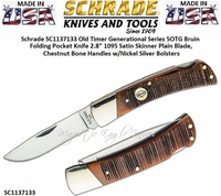 Schrade Knives SC1137133 Old Timer Generational Series 5OTG Bruin Folding Knife 2.8" 1095 Carbon Steel Satin Skinner Blade, Chestnut Bone Handles with Nickel Silver Bolsters Schrade Knives SC1137133 Old Timer Generational Series 5OTG Bruin Folding Knife 2.8" 1095 Carbon Steel Satin Skinner Blade, Chestnut Bone Handles with Nickel Silver Bolsters