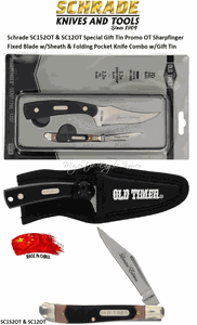 Schrade Knives SC1188052 Schrade Special Promo OT Sharpfinger Fixed Blade w/Sheath & Folding Pocket Knife Combo 152OT & 12OT w/Gift Tin