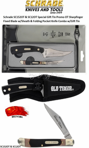 Schrade Knives SC1188052 Schrade Special Promo OT Sharpfinger Fixed Blade w/Sheath & Folding Pocket Knife Combo 152OT & 12OT w/Gift Tin Schrade Knives SC1188052 Schrade Special Promo OT Sharpfinger Fixed Blade w/Sheath & Folding Pocket Knife Combo 152OT & 12OT w/Gift Tin
