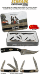 Schrade Knives SC1188055 Schrade Special Promo Tin SC152OT-SC34OT-SC104OT OT 3pc Fixed Blade Two Folders w/Saw Cut Handles