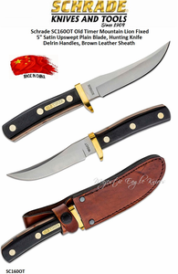 Schrade Knives SC160OT Old Timer Mountain Lion Fixed 5" Satin Upswept Plain Blade, Hunting Knife Delrin Handles, Brown Leather Sheath Schrade Knives SC160OT Old Timer Mountain Lion Fixed 5" Satin Upswept Plain Blade, Hunting Knife Delrin Handles, Brown Leather Sheath