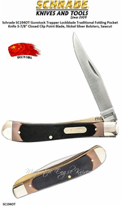 Schrade Knives SC194OT Gunstock Trapper Lockblade Traditional Folding Pocket Knife 3-7/8" Closed 3-7/8" Clip Point Plain Blade, Wood Handles w/Nickel Silver Bolsters, Brass Pins Schrade Knives SC194OT Gunstock Trapper Lockblade Traditional Folding Pocket Knife 3-7/8" Closed 3-7/8" Clip Point Plain Blade, Wood Handles w/Nickel Silver Bolsters, Brass Pins