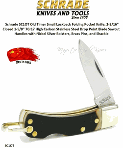 Schrade Knives SC1OT Old Timer Small Lockback Folding Pocket Knife, Sawcut Handles with Nickel Silver Bolsters, Brass Pins, and Shackle