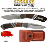 Schrade Knives SC28OT Old Timer Mountain Beaver Jr. 6" Closed 2-1/2" Clip Point Plain Blade 9Cr18MoV High Carbon Stainless Steel Traditional Lockback Folding Pocket Knife w/Rosewood & Ebony Handles