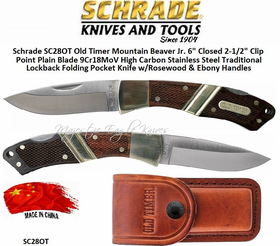 Schrade Knives SC28OT Old Timer Mountain Beaver Jr. 6" Closed 2-1/2" Clip Point Plain Blade 9Cr18MoV High Carbon Stainless Steel Traditional Lockback Folding Pocket Knife w/Rosewood & Ebony Handles Schrade Knives SC28OT Old Timer Mountain Beaver Jr. 6" Closed 2-1/2" Clip Point Plain Blade 9Cr18MoV High Carbon Stainless Steel Traditional Lockback Folding Pocket Knife w/Rosewood & Ebony Handles