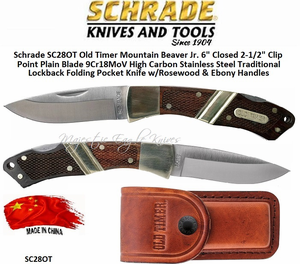 Schrade Knives SC28OT Old Timer Mountain Beaver Jr. 6" Closed 2-1/2" Clip Point Plain Blade 9Cr18MoV High Carbon Stainless Steel Traditional Lockback Folding Pocket Knife w/Rosewood & Ebony Handles Schrade Knives SC28OT Old Timer Mountain Beaver Jr. 6" Closed 2-1/2" Clip Point Plain Blade 9Cr18MoV High Carbon Stainless Steel Traditional Lockback Folding Pocket Knife w/Rosewood & Ebony Handles