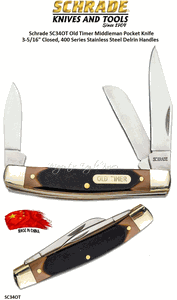 Schrade Knives SC34OT Old Timer Middleman 5.7in S.S. Traditional Folding Knife with 2.4in Clip Point Blade and Sawcut Handle for Outdoor, Hunting, Camping and EDC