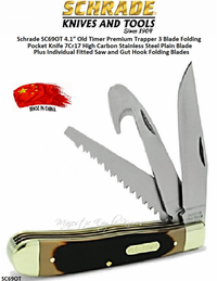 Schrade Knives SC69OT Schrade 4.1 Old Timer Premium Trapper 3 Blade Folding Pocket Knife 7Cr17 High Carbon Stainless Steel Plain Blade Plus Individual Fitted Saw and Gut Hook Folding Blades Schrade Knives SC69OT Schrade 4.1 Old Timer Premium Trapper 3 Blade Folding Pocket Knife 7Cr17 High Carbon Stainless Steel Plain Blade Plus Individual Fitted Saw and Gut Hook Folding Blades
