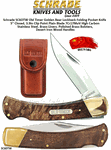 Schrade Knives SC6OTW Old Timer Golden Bear Lockback Folding Pocket Knife 5" Closed, 3.9in Clip Point Plain Blade 7Cr17MoV High Carbon Stainless Steel, Brass Liners, Polished Brass Bolsters, Brass Pins, Desert Iron Wood Handles
