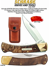 Schrade Knives SC6OTW Old Timer Golden Bear Lockback Folding Pocket Knife 5" Closed, 3.9in Clip Point Plain Blade 7Cr17MoV High Carbon Stainless Steel, Brass Liners, Polished Brass Bolsters, Brass Pins, Desert Iron Wood Handles Schrade Knives SC6OTW Old Timer Golden Bear Lockback Folding Pocket Knife 5" Closed, 3.9in Clip Point Plain Blade 7Cr17MoV High Carbon Stainless Steel, Brass Liners, Polished Brass Bolsters, Brass Pins, Desert Iron Wood Handles