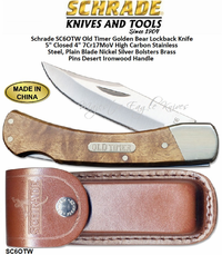 Schrade Knives SC6OTW Old Timer Golden Bear Lockback Knife 5" Closed 4" 7Cr17MoV High Carbon Stainless Steel, Plain Blade Nickel Silver Bolsters Brass Pins Desert Ironwood Handle Schrade Knives SC6OTW Old Timer Golden Bear Lockback Knife 5" Closed 4" 7Cr17MoV High Carbon Stainless Steel, Plain Blade Nickel Silver Bolsters Brass Pins Desert Ironwood Handle