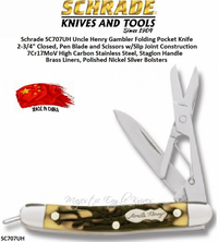 Schrade Knives SC707UH Uncle Henry Gambler Folding Pocket Knife 2-1/4" Closed, 1-5/8" 7Cr17MoV High Carbon Stainless Steel, Pen Blade and Scissors w/Slip Joint Construction Staglon Handle Brass Liners, Polished Nickel Silver Bolsters Schrade Knives SC707UH Uncle Henry Gambler Folding Pocket Knife 2-1/4" Closed, 1-5/8" 7Cr17MoV High Carbon Stainless Steel, Pen Blade and Scissors w/Slip Joint Construction Staglon Handle Brass Liners, Polished Nickel Silver Bolsters