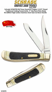 Schrade Knives SC94OTB Old Timer Gunstock Trapper 3-3/4" Closed Traditional Folding Pocket Knife. 3" Clip Point Plain Blade 9Cr18MoV High Carbon Stainless Steel Saw Cut Bone Handle Schrade Knives SC94OTB Old Timer Gunstock Trapper 3-3/4" Closed Traditional Folding Pocket Knife. 3" Clip Point Plain Blade 9Cr18MoV High Carbon Stainless Steel Saw Cut Bone Handle