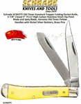 Schrade Knives SC94OTY Old Timer Gunstock Trapper Folding Pocket Knife, 3-7/8" Closed 3" 7Cr17 High Carbon Stainless Steel Clip Point Blade and Spey Blade, Genuine Old Timer Yellow Handles with Nickel Silver Bolsters, Brass Pins