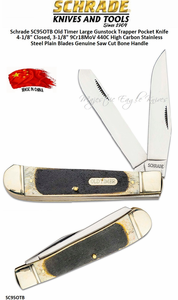 Schrade Knives SC95OTB Old Timer Large Gunstock Trapper Pocket Knife 4-1/8" Closed, 3-1/8" 9Cr18MoV 440C High Carbon Stainless Steel Plain Blades Genuine Saw Cut Bone Handle Schrade Knives SC95OTB Old Timer Large Gunstock Trapper Pocket Knife 4-1/8" Closed, 3-1/8" 9Cr18MoV 440C High Carbon Stainless Steel Plain Blades Genuine Saw Cut Bone Handle