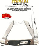 Schrade Knives SC98OT Old Timer Ramrod Folding Pocket Knife 3-5/8" Closed Features Clip, Spey and Sheepfoot Plain Blades Made of 400 Series Stainless Steel Sawcut Brown Delrin Handles