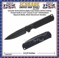 Schrade Knives SCH1136253 Alpha Class Entice AUTO Folding Pocket Knife 4-1/2" Closed 3-1/2" S35VN Black Bayonet Blade, Black Aluminum Handles Schrade Knives SCH1136253 Alpha Class Entice AUTO Folding Pocket Knife 4-1/2" Closed 3-1/2" S35VN Black Bayonet Blade, Black Aluminum Handles