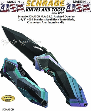Schrade Knives SCHA3CBS Assisted Opening 3" 4034 Stainless Steel Black Tanto Combo Blade, Aluminum w/Chameleon Inserts Handle Schrade Knives SCHA3CBS Assisted Opening 3" 4034 Stainless Steel Black Tanto Combo Blade, Aluminum w/Chameleon Inserts Handle