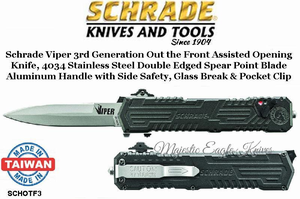 Schrade Knives SCHOTF3 Schrade Viper 3rd Generation Double-edged Spear Point Plain Blade Black Aluminum Handle Out the Front Assisted Opening Knife Schrade Knives SCHOTF3 Schrade Viper 3rd Generation Double-edged Spear Point Plain Blade Black Aluminum Handle Out the Front Assisted Opening Knife