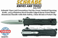 Schrade Knives SCHOTF3 Schrade Viper 3rd Generation Double-edged Spear Point Plain Blade Black Aluminum Handle Out the Front Assisted Opening Knife Schrade Knives SCHOTF3 Schrade Viper 3rd Generation Double-edged Spear Point Plain Blade Black Aluminum Handle Out the Front Assisted Opening Knife