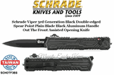 Schrade Knives SCHOTF3B Shrade Viper 3 OTF Assisted 3.5" Black Plain Double Edge Spear Point Blade, Gray Aluminum Handled Knife