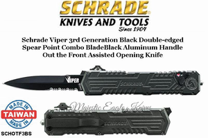 Schrade Knives SCHOTF3BS Schrade Viper 3 OTF Assisted 3.5" Black Combo Double Edge Spear Point Blade, Gray Aluminum Handled Knife Schrade Knives SCHOTF3BS Schrade Viper 3 OTF Assisted 3.5" Black Combo Double Edge Spear Point Blade, Gray Aluminum Handled Knife
