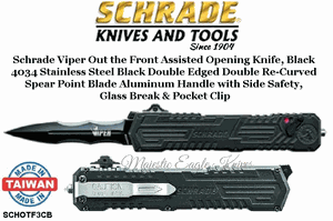 Schrade Knives SCHOTF3CB Schrade Viper 3 OTF Assisted 3.5" Black Plain Double Edge Recurve Blade, Gray Aluminum Handled Knife