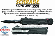 Schrade Knives SCHOTF3CB Schrade Viper 3 OTF Assisted 3.5" Black Plain Double Edge Recurve Blade, Gray Aluminum Handled Knife