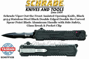 Schrade Knives SCHOTF3CB Schrade Viper 3 OTF Assisted 3.5" Black Plain Double Edge Recurve Blade, Gray Aluminum Handled Knife