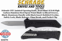 Schrade Knives SCHOTF6 Schrade Out The Front Assisted Opening Folding Knife Plain Spear Point Blade Black Aluminum Handled Knife Schrade Knives SCHOTF6 Schrade Out The Front Assisted Opening Folding Knife Plain Spear Point Blade Black Aluminum Handled Knife