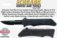 Schrade Knives SCHOTF7BS Schrade Out The Front Assisted Opening Knife, Black AUS-8 High Carbon Stainless Steel Drop Point Combo Blade with Blood Groove, Black Aluminum Handle Schrade Knives SCHOTF7BS Schrade Out The Front Assisted Opening Knife, Black AUS-8 High Carbon Stainless Steel Drop Point Combo Blade with Blood Groove, Black Aluminum Handle