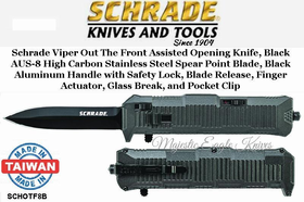 Schrade Knives SCHOTF8B Schrade Viper Out The Front Assisted Opening Knife Double Edged Spear Point Plain Blade Aluminum Handle