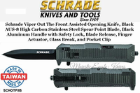 Schrade Knives SCHOTF8B Schrade Viper Out The Front Assisted Opening Knife Double Edged Spear Point Plain Blade Aluminum Handle Schrade Knives SCHOTF8B Schrade Viper Out The Front Assisted Opening Knife Double Edged Spear Point Plain Blade Aluminum Handle