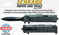 Schrade Knives SCHOTF8BS Schrade Viper Out The Front Assisted Opening Knife Combo Double Edged Spear Point Blade Schrade Knives SCHOTF8BS Schrade Viper Out The Front Assisted Opening Knife Combo Double Edged Spear Point Blade