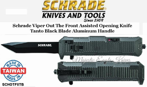 Schrade Knives SCHOTF8TB Schrade Viper Out The Front Assisted Opening Knife Double Edged Tanto Plain Blade Aluminum Handle