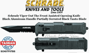 Schrade Knives SCHOTF8TBS Schrade Viper Out The Front Assisted Opening Knife Combo Double Edged Tanto Blade Aluminum Handle