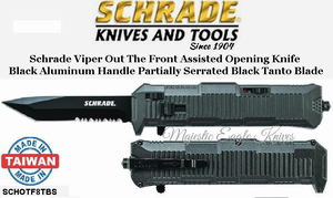 Schrade Knives SCHOTF8TBS Schrade Viper Out The Front Assisted Opening Knife Combo Double Edged Tanto Blade Aluminum Handle